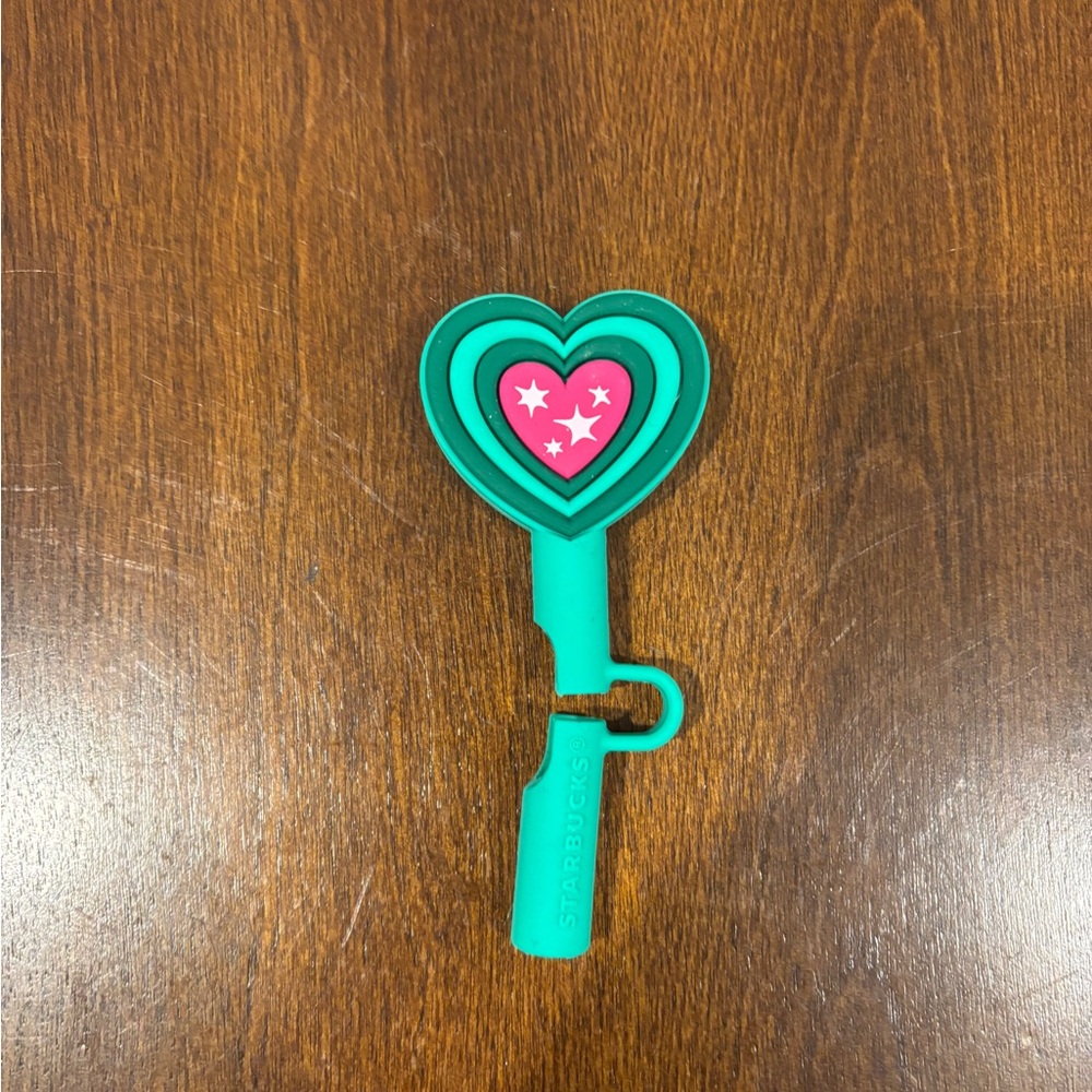 Exclusive Starbucks Heart Silicone Straw Topper  - Green and Pink